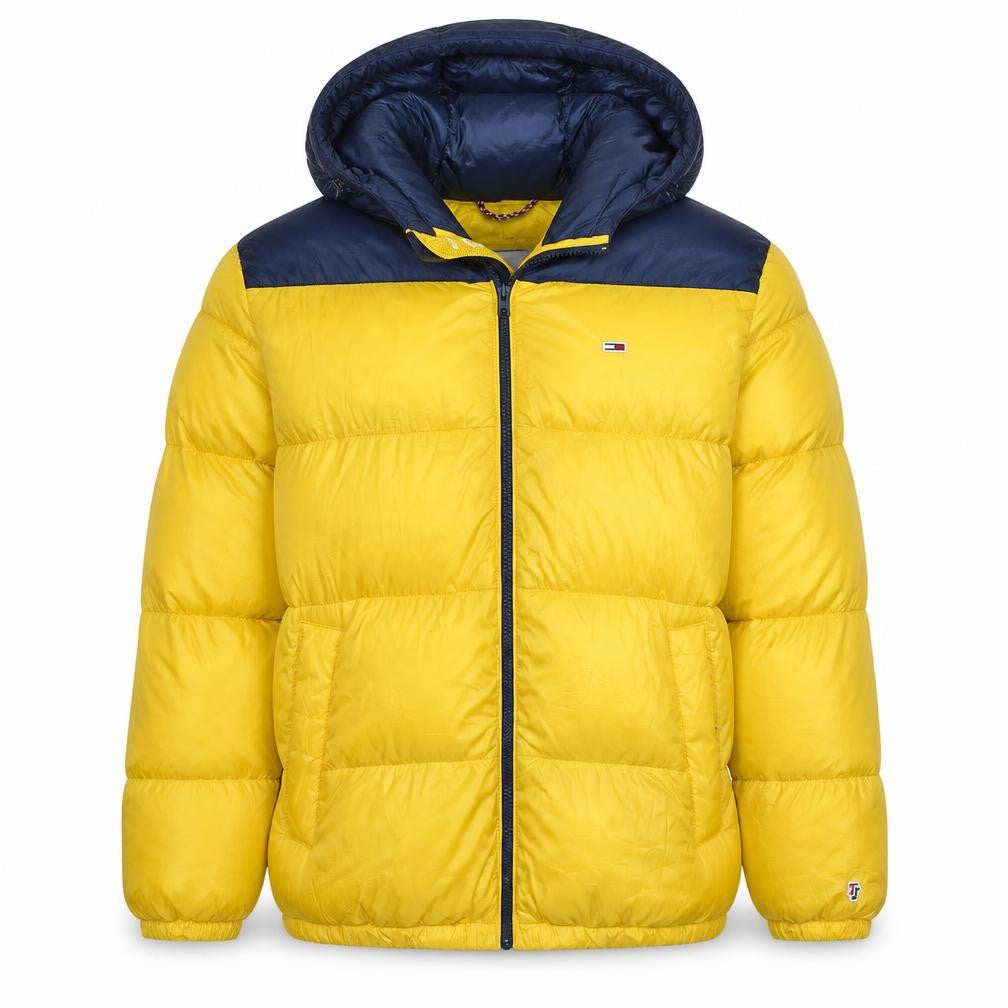 Tommy Jeans Men's Yellow XL Hooded Puffer Jacket Winter