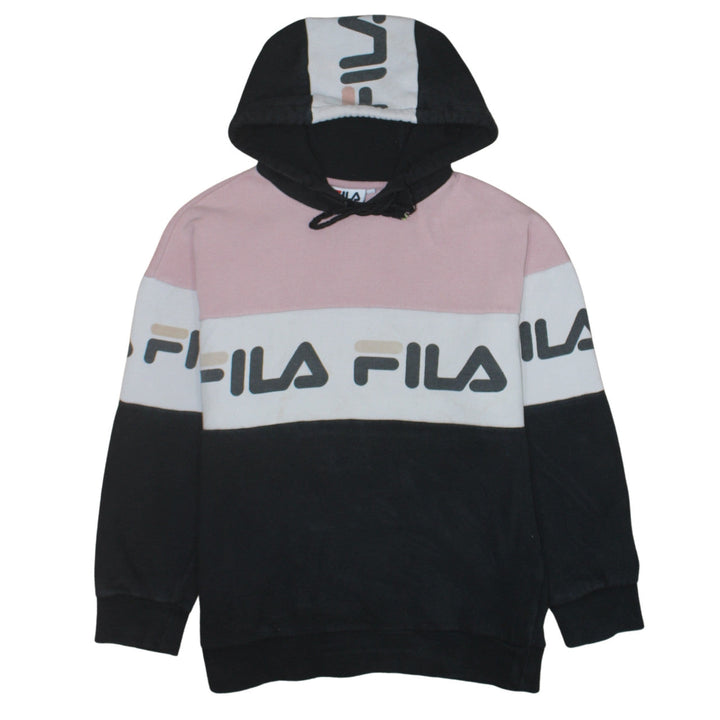 Fila Womens Pink Black Colourblock Logo Pullover Hoodie Size 11