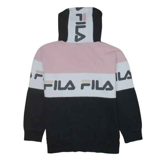 Fila Womens Pink Black Colourblock Logo Pullover Hoodie Size 11