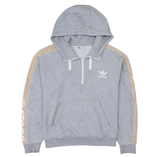 Adidas Women’s Grey Beige 1/4 Zip Hooded Sweatshirt Size 14