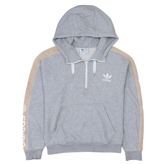 Adidas Women’s Grey Beige 1/4 Zip Hooded Sweatshirt Size 14