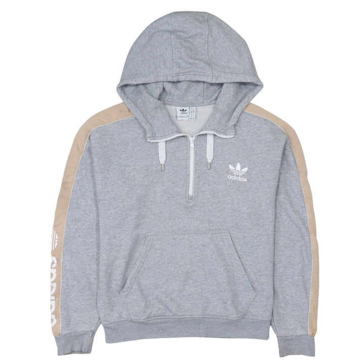 Adidas Women’s Grey Beige 1/4 Zip Hooded Sweatshirt Size 14