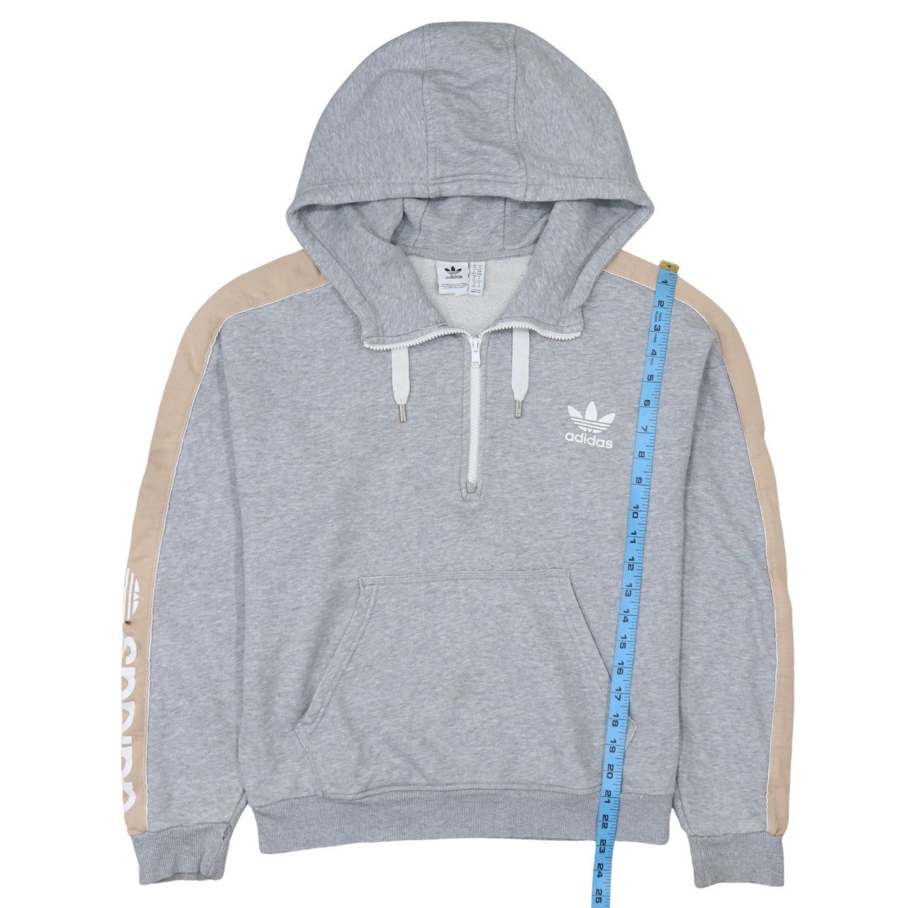 Adidas Women’s Grey Beige 1/4 Zip Hooded Sweatshirt Size 14