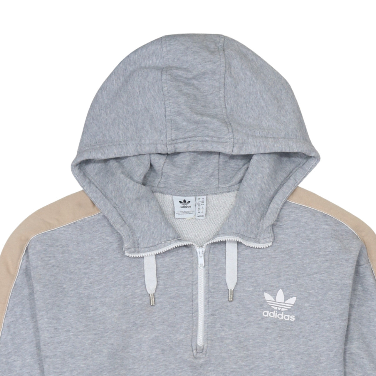Adidas Women’s Grey Beige 1/4 Zip Hooded Sweatshirt Size 14