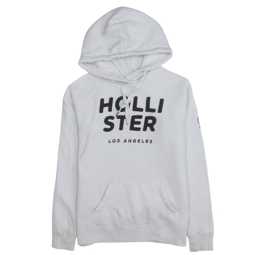 Hollister Men's White Pullover Hoodie Small Fleece Graphic Print