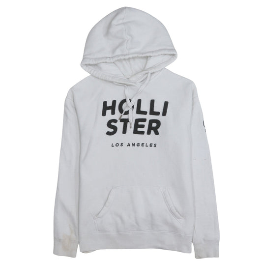 Hollister Men's White Pullover Hoodie Small Fleece Graphic Print
