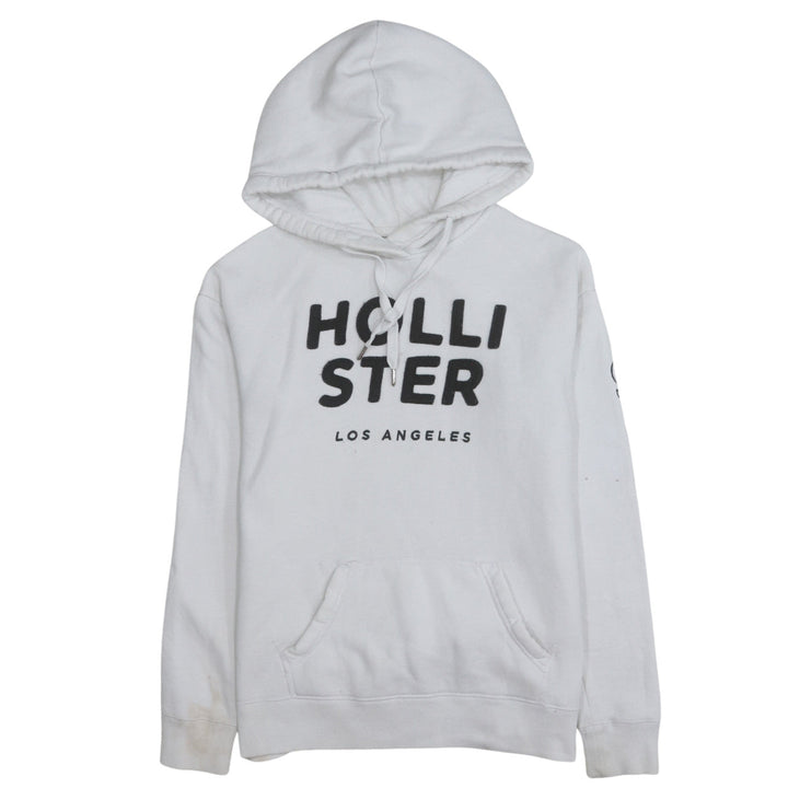 Hollister Men's White Pullover Hoodie Small Fleece Graphic Print