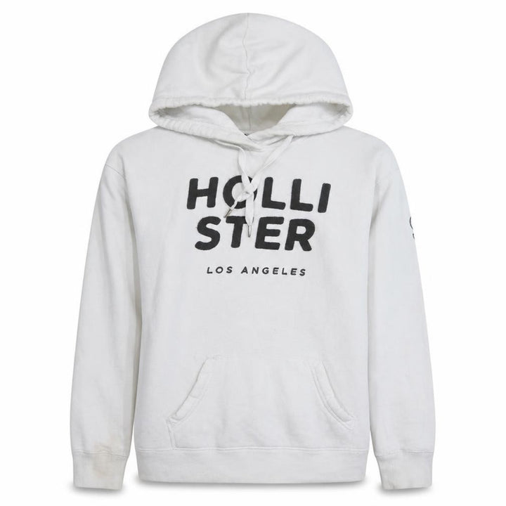 Hollister Men's White Pullover Hoodie Small Fleece Graphic Print