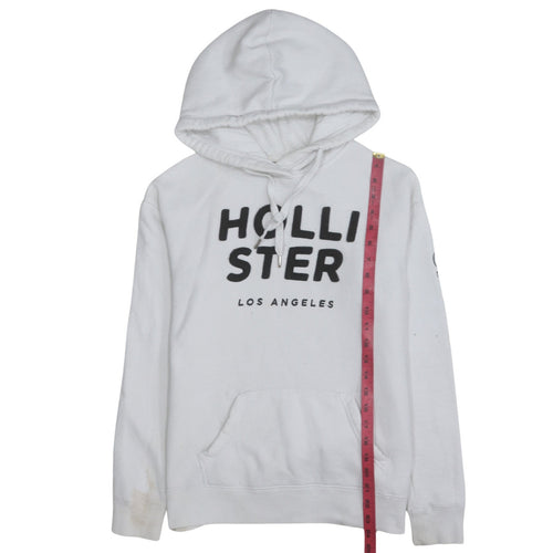 Hollister Men's White Pullover Hoodie Small Fleece Graphic Print