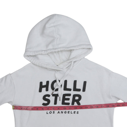 Hollister Men's White Pullover Hoodie Small Fleece Graphic Print