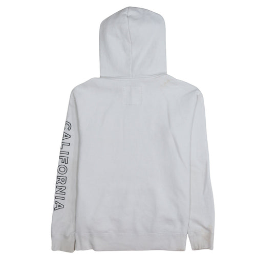 Hollister Men's White Pullover Hoodie Small Fleece Graphic Print