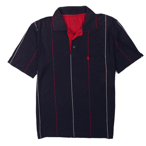 POLOLOGIN Men's Black Red Striped Cotton Polo Shirt Size L