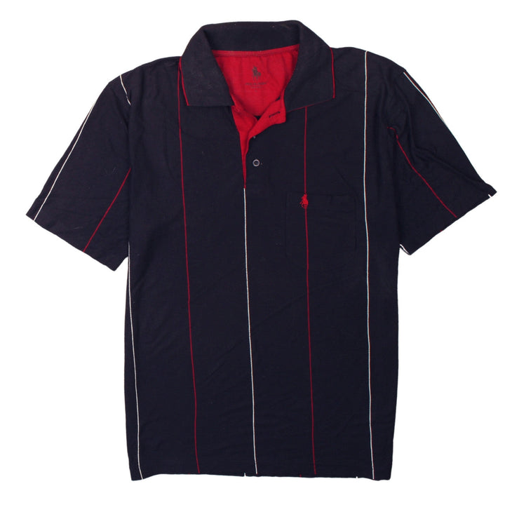POLOLOGIN Men's Black Red Striped Cotton Polo Shirt Size L