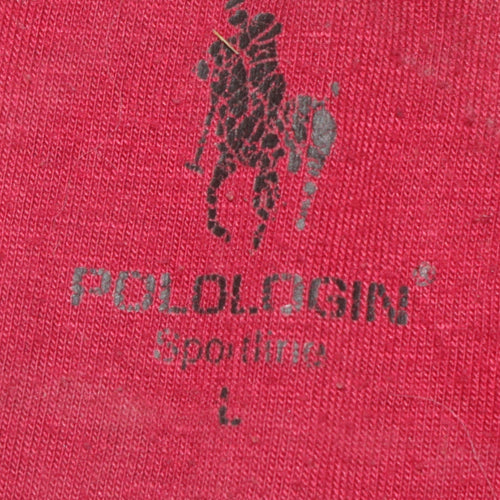POLOLOGIN Men's Black Red Striped Cotton Polo Shirt Size L
