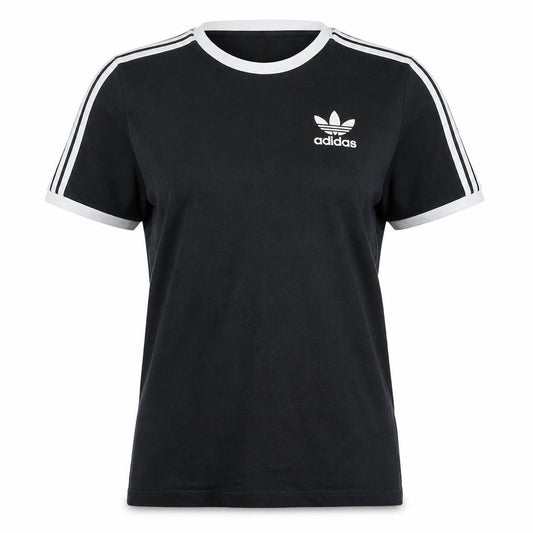 Front view of adidas women’s black ringer t-shirt, size UK 8, classic sports tee