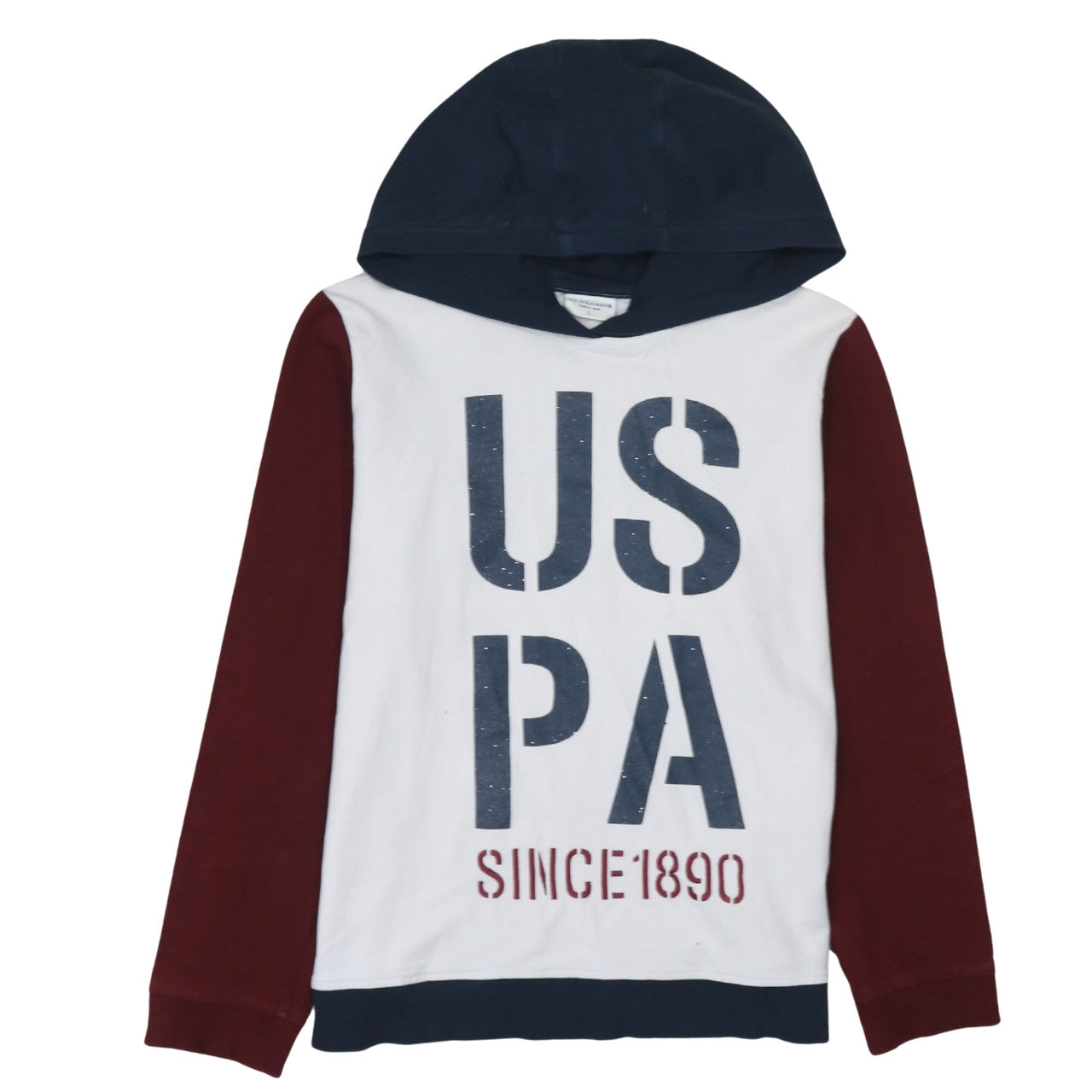 U.S. Polo Assn. Womens White Hoodie L Colourblock Graphic Print
