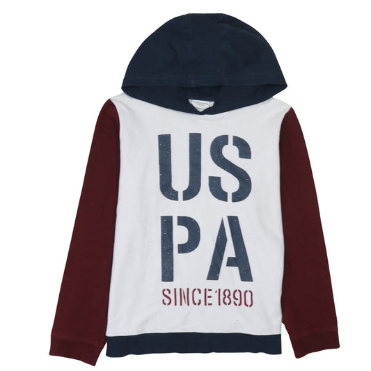 U.S. Polo Assn. Womens White Hoodie L Colourblock Graphic Print