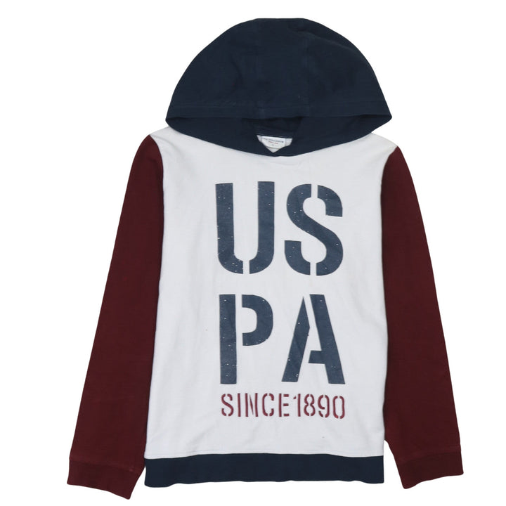 U.S. Polo Assn. Womens White Hoodie L Colourblock Graphic Print