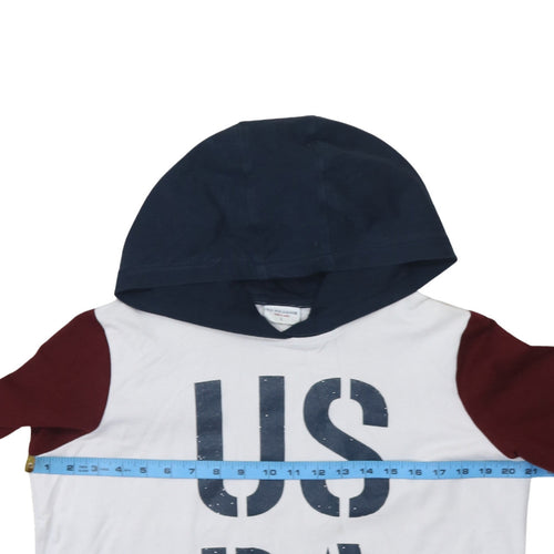 U.S. Polo Assn. Womens White Hoodie L Colourblock Graphic Print