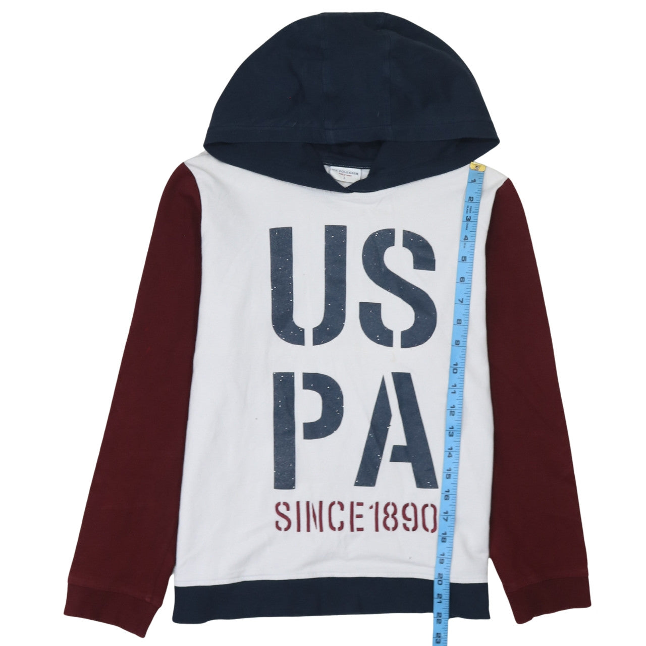 U.S. Polo Assn. Womens White Hoodie L Colourblock Graphic Print