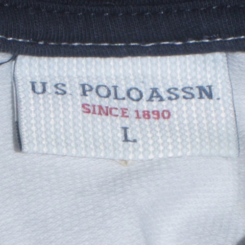 U.S. Polo Assn. Womens White Hoodie L Colourblock Graphic Print