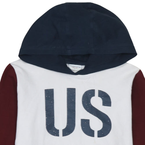 U.S. Polo Assn. Womens White Hoodie L Colourblock Graphic Print