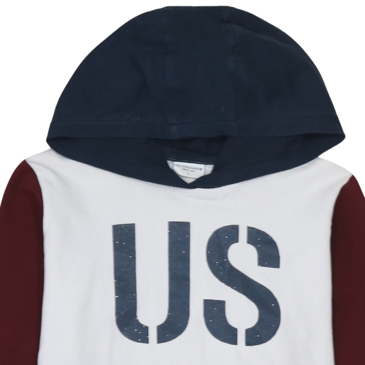 U.S. Polo Assn. Womens White Hoodie L Colourblock Graphic Print