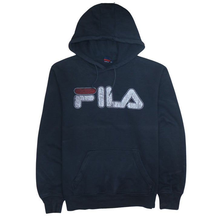 FILA Mens Black Pullover Hoodie XL Logo Graphic Fleece Sweatshirt