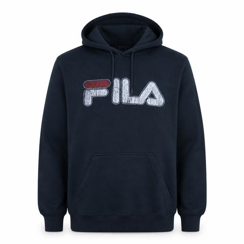 FILA Mens Black Pullover Hoodie XL Logo Graphic Fleece Sweatshirt
