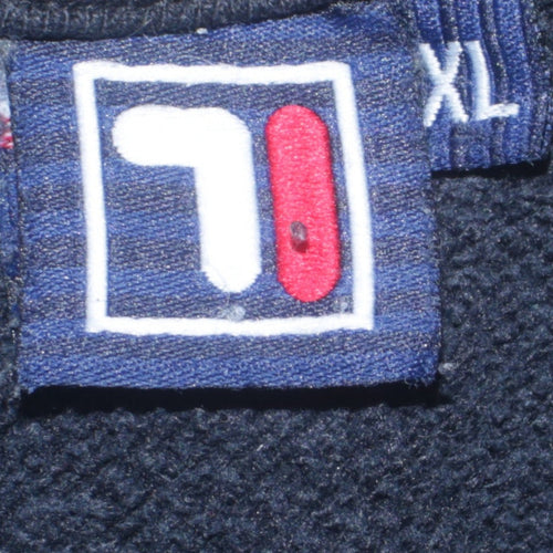 FILA Mens Black Pullover Hoodie XL Logo Graphic Fleece Sweatshirt