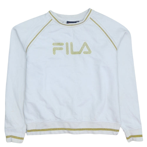 Fila Womens White Gold Logo Crew Neck Pullover Sweatshirt S