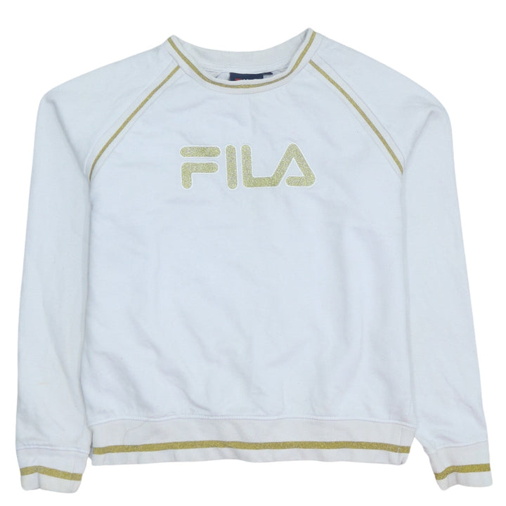 Fila Womens White Gold Logo Crew Neck Pullover Sweatshirt S