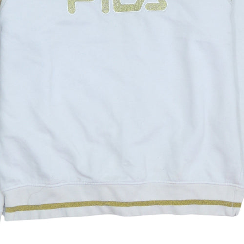 Fila Womens White Gold Logo Crew Neck Pullover Sweatshirt S