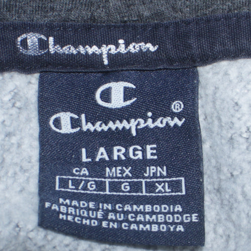 Champion Men's Grey Pullover Hoodie Size L Graphic Logo Sportswear