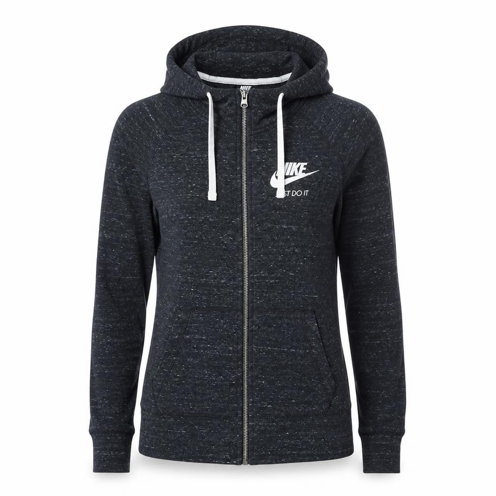 Front view of Nike Women's Black Full Zip Hoodie Small Cotton Blend Just Do It