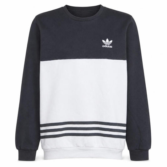 Front view of Adidas Men's Black & White Crew Neck Pullover Sweatshirt, size S
