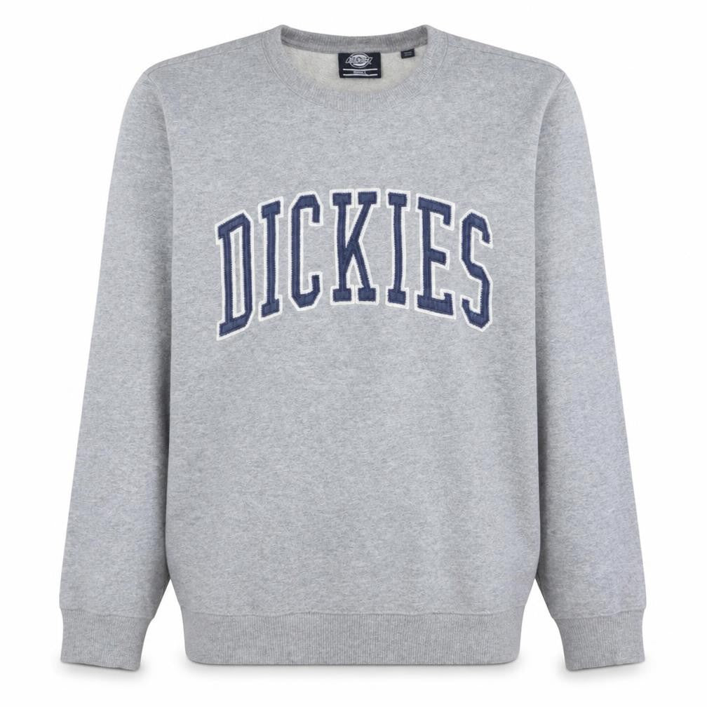 Front view of Dickies Men's Grey Small Pullover Sweatshirt with Logo