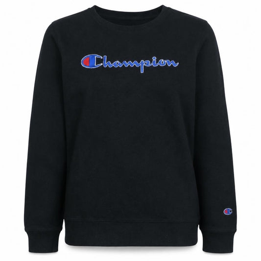 Front view of Champion Women's Black Pullover Sweatshirt XL Logo Crew Neck