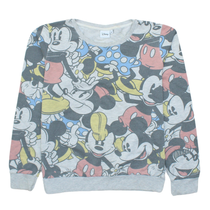 Disney Womens Grey Mickey & Minnie Mouse Pullover Sweatshirt Size 12