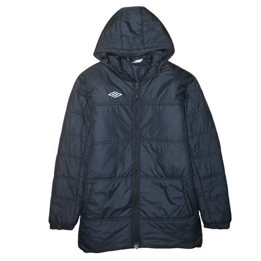 Umbro Men’s Black XL Puffer Jacket Hooded Mid-Length Polyester