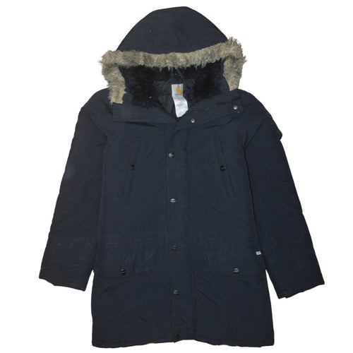 Carhartt Men's Black Nylon Hooded Fur Trim Parka Coat Size M