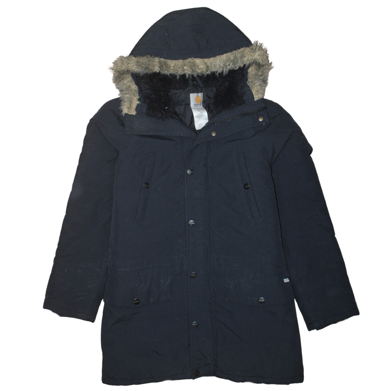 Carhartt Men's Black Nylon Hooded Fur Trim Parka Coat Size M