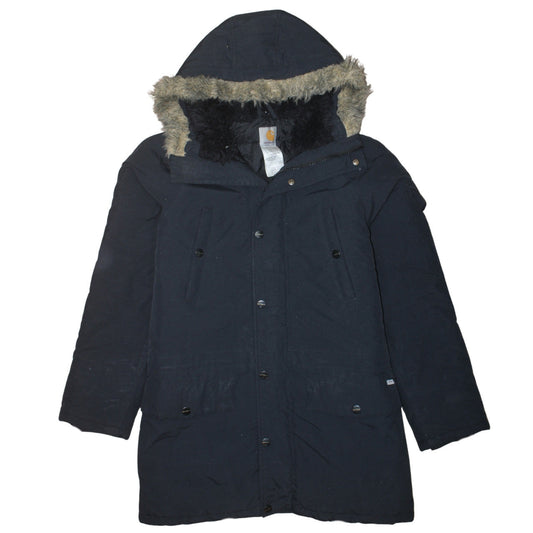 Carhartt Men's Black Nylon Hooded Fur Trim Parka Coat Size M