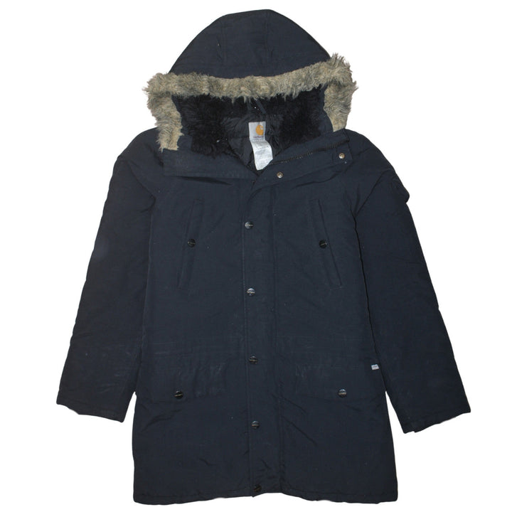 Carhartt Men's Black Nylon Hooded Fur Trim Parka Coat Size M
