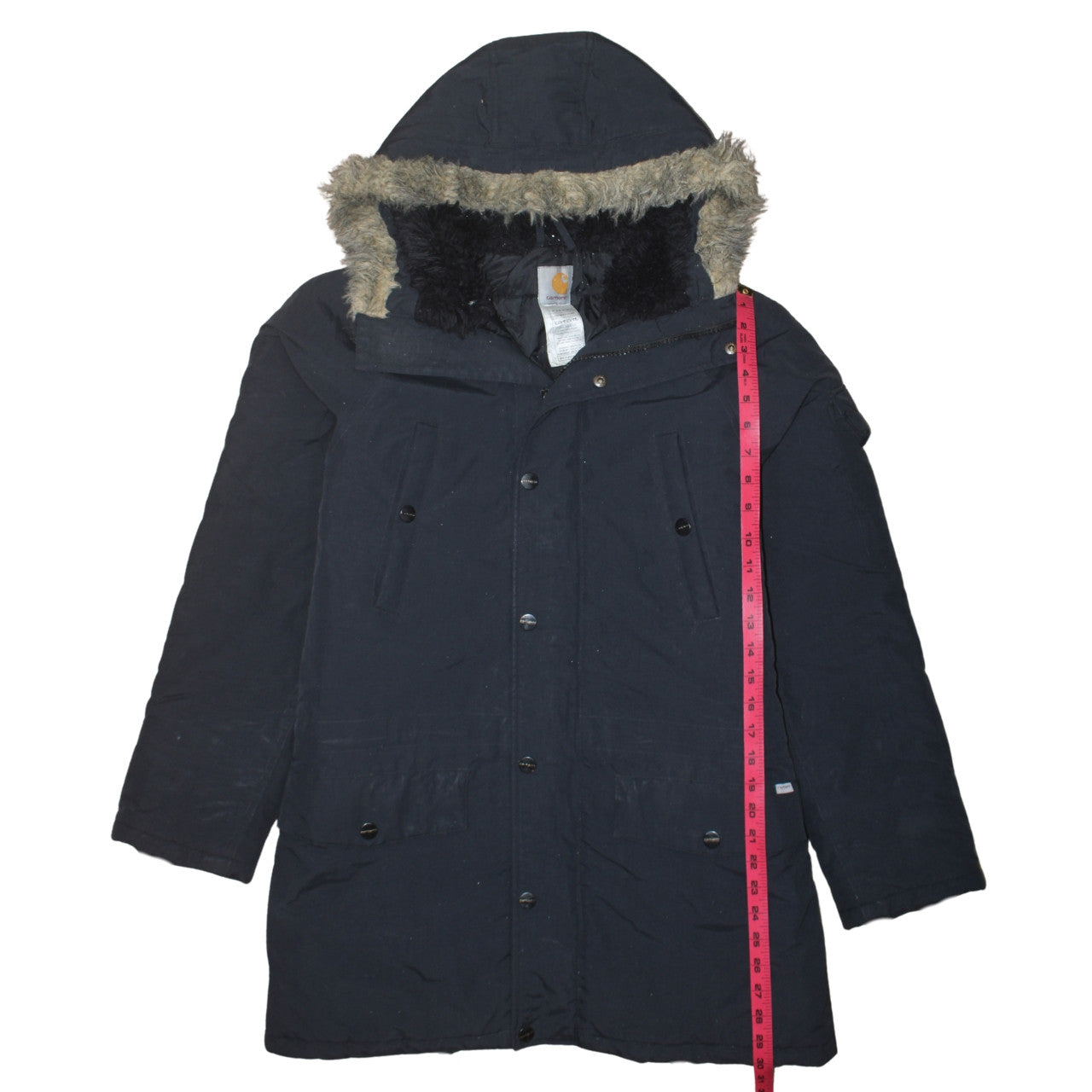 Carhartt Men's Black Nylon Hooded Fur Trim Parka Coat Size M