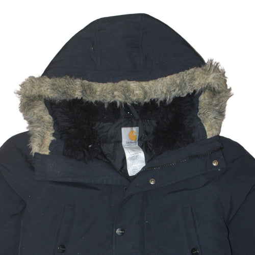 Carhartt Men's Black Nylon Hooded Fur Trim Parka Coat Size M