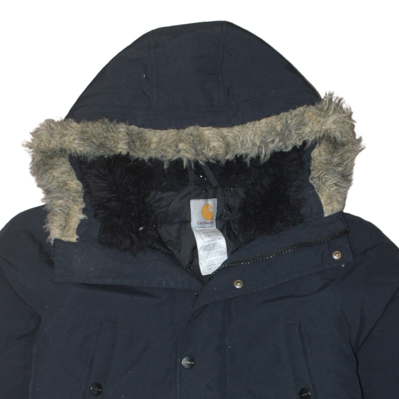 Carhartt Men's Black Nylon Hooded Fur Trim Parka Coat Size M