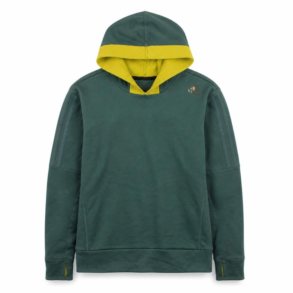 Front view of Adidas Men's Green Pullover Hoodie Small Lightweight Sportswear