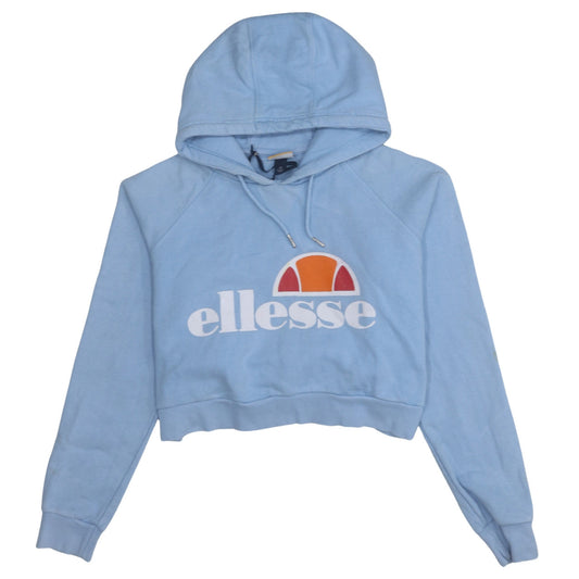 Ellesse Women's Blue Cropped Hoodie Size 12 Cotton Logo Pullover