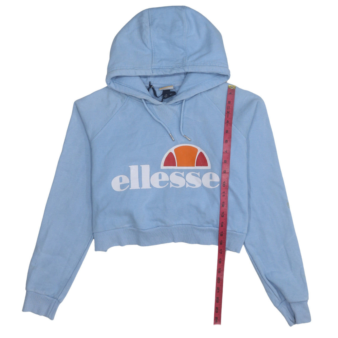 Ellesse Women's Blue Cropped Hoodie Size 12 Cotton Logo Pullover